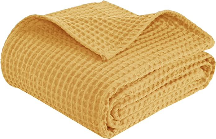 PHF 100% Cotton Waffle Weave Throw Blanket 50" x 60" - Pre-Washed Soft Lightweight Breathable Blanket for All Season - Perfect Blanket Layer for Couch Bed Sofa - Elegant Home Decoration - Ginger