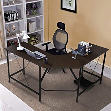 KingSo L Shaped Desk Computer Desk 59 x 59 inch Modern Corner Desk Large Writing Study Table PC Laptop Workstation Home Office Desk for Study Room, Bedroom, Living Room, Office Room, Brown