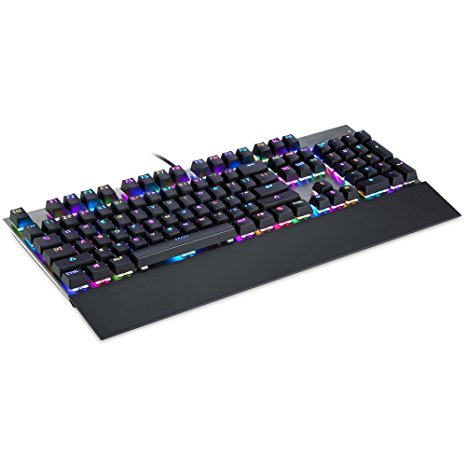 AllEasy Blue Switch Colorful LED Illuminated Backlit USB Wired Mechanical Gaming Keyboard, Waterproof Wired PC Gaming Keypad