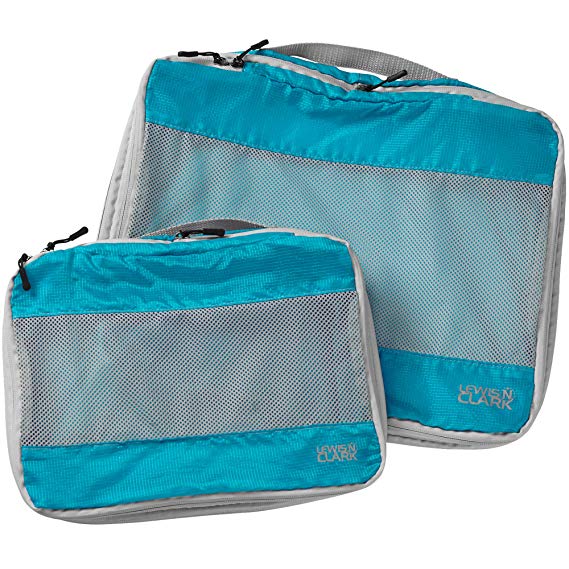 Lewis N Clark Electrolight Expandable Compression Packing Cube   Travel Organizer for Luggage, Suitcase or Carry On with Smart Design Grab Handle & Breathable Mesh, 2 Pack (1 Med, 1 Lrg), Bright Blue