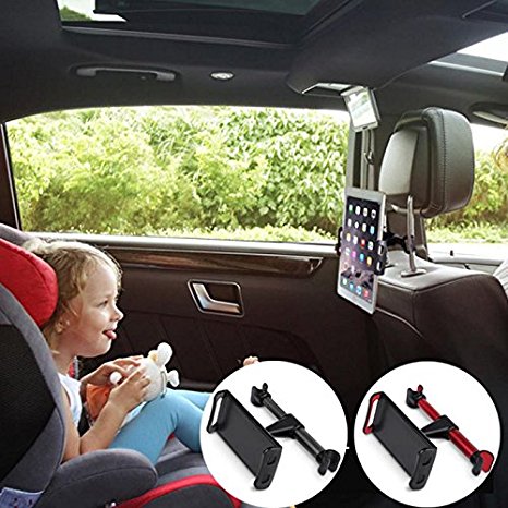 FUTESJ Rotated Car Headrest Mount Holder Bracket for 4''- 11'' Smartphones, Tablets, and eReaders,Black&Red (Black&Red)