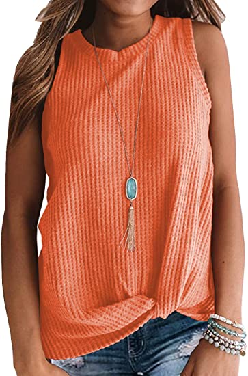 MIHOLL Womens Casual Tops Sleeveless Cute Twist Knot Waffle Knit Shirts Tank Tops