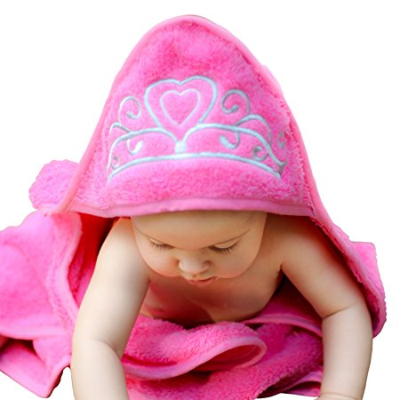 Baby Princess Hooded Towel (Pink), 29" x 29", Plush and Absorbent Luxury Bath Towel! 600 GSM, 100% Cotton