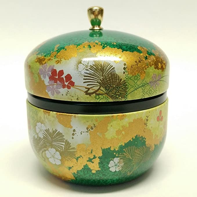 Japanese tea canister tin Suzuko / double lid / air-tight / 3.5 oz (150g) green tea (green)