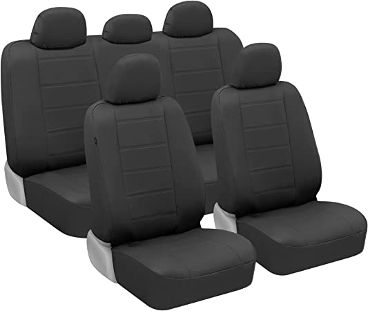 carXS UltraLuxe Black 9 Piece Faux Leather Interior Seat Cover Set, Includes Front and Back Seat Cover, Premium Automotive Seat Covers for Cars Truck Van SUV