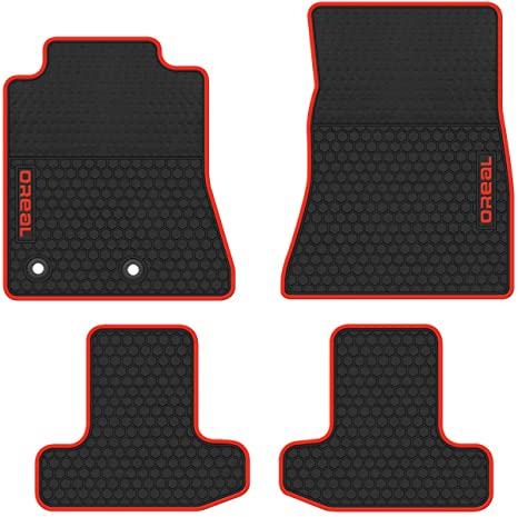 biosp Car Floor Mats Replacement for Ford Mustang 2015 2016 2017 2018 2019 Front and Rear Seat Heavy Duty Rubber Liner Black Red Vehicle Carpet Custom Fit-All Weather Guard Odorless