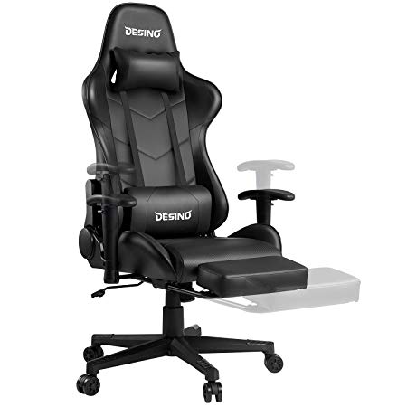 Desino Gaming Chair Ergonomics Swivel Adjustable Office Racing Chair Hight-Back Computer Chair with Footrest and Adjustable Armrests, PU Leather, Headrest Lumbar Support Rocker Tilt Chair
