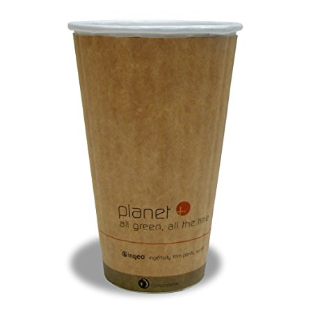Planet + 100% Compostable PLA Laminated Double Wall Insulated Hot Cup, 16-Ounce, 600-Count Case