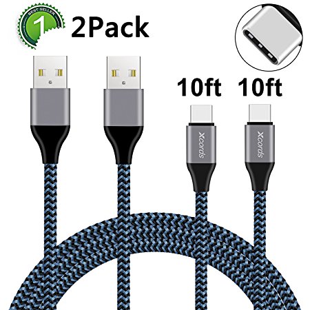 USB Type C Cable, Xcords 2Pack 10ft Extra Long USB C Cable, Nylon braided Premium USB C S8 S9 Charger Cable for S9/S9 ,S8/S8 ,Google Pixel, LG V30 V20 G6 5, Nintendo Switch, OnePlus 5 3T(Darkblue)