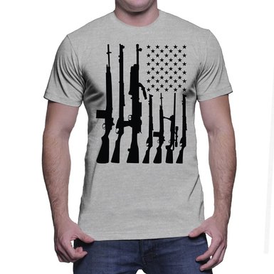 HAASE UNLIMITED Mens Big American Flag With Machine Guns T-shirt