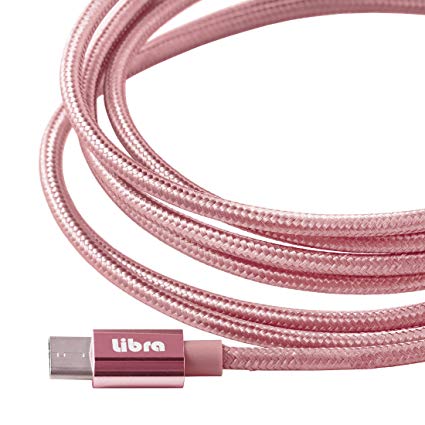 Libra USB-C Charging Cable 6.5Ft (2M) 2.0A, Data Sync and Charge, Nylon Braided Cord for Android Smartphones Tablets MacBook MacBook Pro Nintendo Switch and More - Rose Gold 6.5Ft(2M)