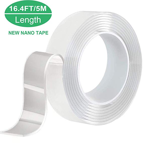 Nano Traceless Tape Removable 1.18"x 16.4', Washable Adhesive Tape Double Sided, Gel Grip Tape Clear Reusable for Photos Wall Decor, Fix Carpet Mats