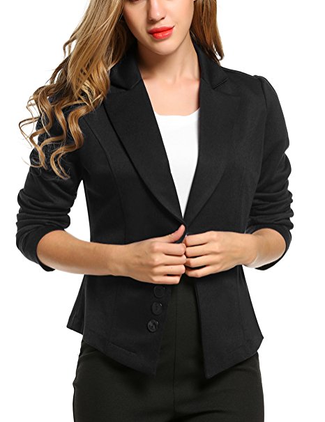 ACEVOG Women's Long Sleeve Solid Casual Work Office Slim One Button Blazer