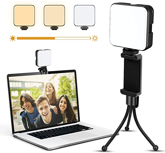 EZCO Video Conference Lighting Kit, USB Portable Zoom Light Clip On Camera Laptop Monitor with 3 Dimmable Color & Brightness for Remote Working/Zoom Call/Online Meeting/Live Broadcasting (with Stand)