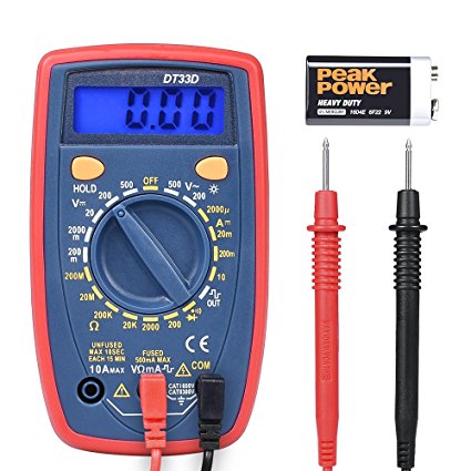 Digital Multimeters, Dinofire Manual-Ranging Electronic Amp Volt Ohm Voltage Tester with Diode and Continuity Test Meter, Backlight LCD Display (Red)