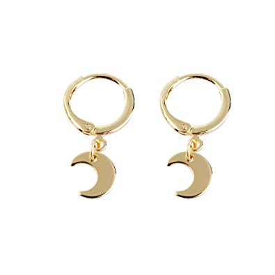Small Dangle Hoop Earrings, Star Moon Gold Silver Earrings made of Zinc Alloy with Trendy Style for Women Ear Piercing Simple Jewelry, 1 Pair
