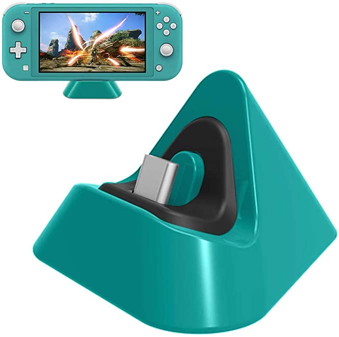 IUGGAN Charging Dock for Nintendo Switch Lite and Nintendo Switch Mini, Compact Charging Stand Station for Cell Phone with Type C Input Port (Turquoise)