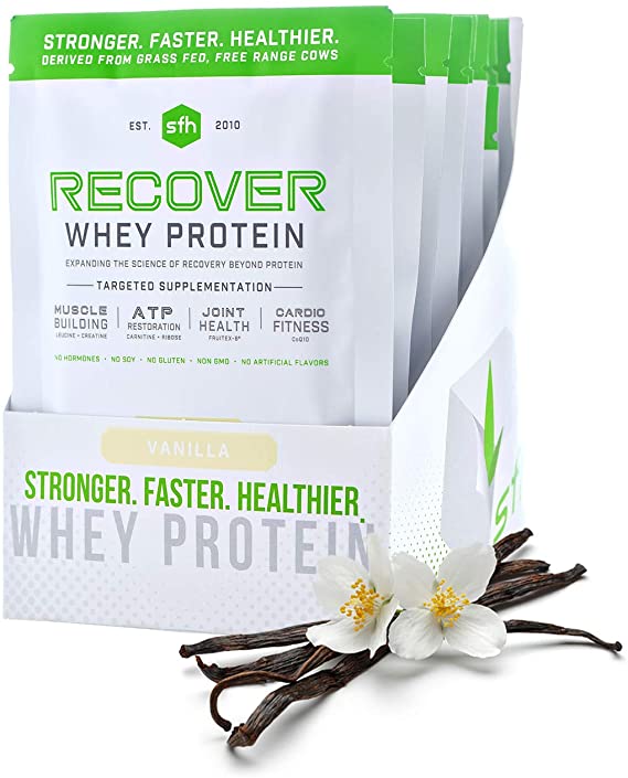 Recover Whey Protein Powder (Vanilla) by SFH | Great Tasting 100% Grass Fed Whey for Post Workout | All Natural | No Soy, No Gluten, No RBST, No Artificial Flavors (Single Serve)