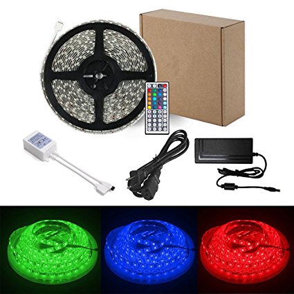 ABelle 10M LED Strip Waterproof 5050 SMD 600 LEDs RGB LED Rope Lights 32.8ft With 44 Keys IR Remote Controller and 24V 6A Power Adapter for Home Kitchen Christmas Party Wedding Decoration