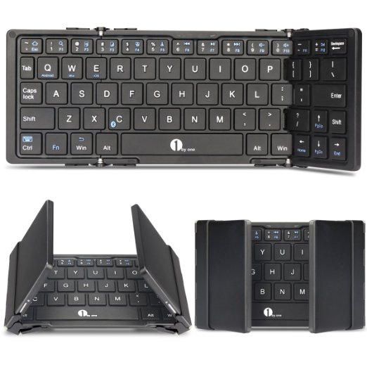 1byone Foldable Bluetooth Keyboard for iOS Android Windows PC Tablets and Smartphone Black