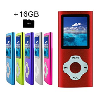 Tomameri - Portable MP3 / MP4 Player with Rhombic Button, Including a 16 GB Micro SD Card and Support up to 32GB, Compact Music & Video Player, Photo Viewer, Video and Voice Recorder Supported -Red
