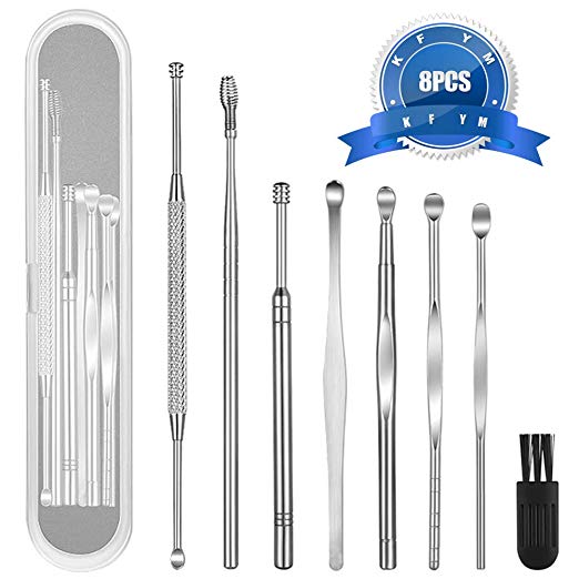 KFYM 8 Pcs Ear Pick Earwax Removal Kit, Ear Cleansing Tool Set, Ear Curette Ear Wax Remover Tool with a Cleaning Brush and Storage Box