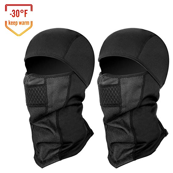 SEVENS 2 PCS Balaclava Ski Mask, Windproof Ski Hood for Winter Sports Skiing, Snowboarding, Motorcycling, Thermal Face Mask (Black)