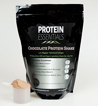 Chocolate Collagen Protein Powder w Premium Peptan Peptides Hydrolysate (21oz.) All Natural, Non GMO, No Gluten or Dairy, Paleo Friendly Shake by Protein Essentials