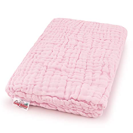 Coney Island Cotton Light Pink Muslin 6 Layer Multi Use Blanket Or Baby Towel Natural Antibacterial Large 45" by 45 inch Fluffy, Warm & Soft Absorbent