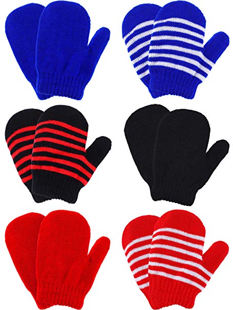 Boao 6 Pairs Stretch Mittens Winter Warm Knitted Gloves for Halloween Party Kids Toddler Supplies (Color 5)