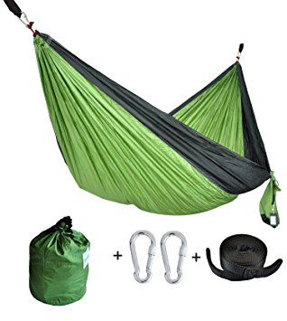 CUTEQUEEN TRADING Double Nest Ultralight Portable Outfitters Parachute Nylon Fabric Hammock For Travel Camping,Backpacking,Kayaking,Color: Green/black