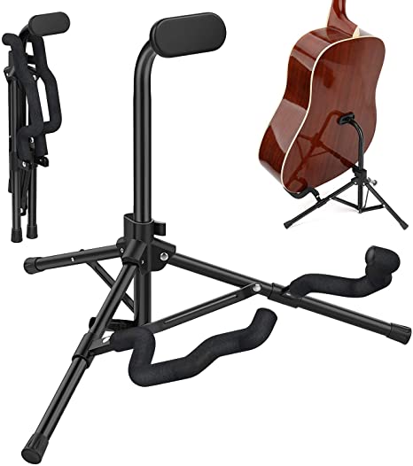 MoKo Guitar Stand, Folding Metal Stand for Electric Acoustic Guitar Ukulele Bass Adjustable Guitar Floor Stand Travel Portable Guitar Holder for Studio Room Home Show with Carry Bag - Black