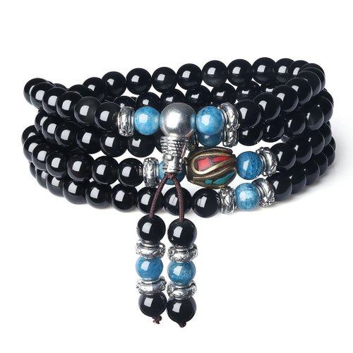 AmorWing Unique Gift Multilayer Tiger Eye and Obsidian Malas Prayer Beads Bracelet