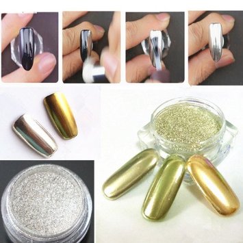 Born Pretty 2 Box Mirror Powder Gold Silver Pigment Nail Glitter Nail Art Chrome(Silver Gold)