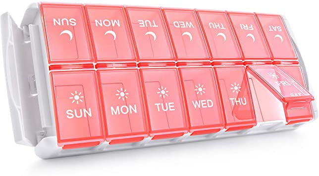 TookMag Weekly Pill Organizer 2 Times a Day, Easy Fill AM PM Pill Box, Large Capacity Quick-Refill 7 Day Pill Cases for Pills/Vitamin/Fish Oil/Supplements (Patent Registered) (Pink)