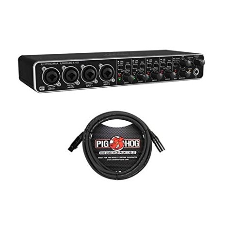 Behringer U-PHORIA UMC404HD Audiophile 4x4, 24-Bit/192 kHz USB Audio/MIDI Interface with MIDAS Mic Preamplifiers - With 10' 8mm XLR Microphone Cable