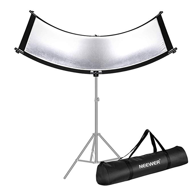 Neewer Clamshell Light Reflector/Diffuser for Studio and Photography Situation with Carry Bag, 66×24 Inch Arclight Curved Light Reflector, Black/White/Gold/Silver, Eyelighter Reflector for Photography