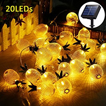 Adecorty Pineapple Solar String Lights, 15ft 20 LEDs Fairy String Lights Waterproof Solar Powered Hanging lights for Outdoor Garden Patio Landscape Home Wedding Birthday Party Decoration (Warm White)