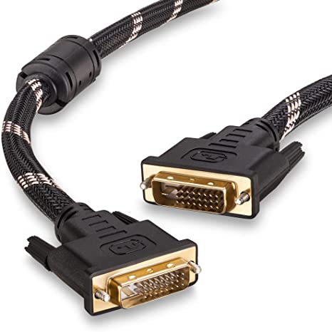 DVI Cable 50Ft,Tan QY Nylon Braided DVI-D 24 1 Dual Link Male to Male Digital Video Cable Gold Plated with Ferrite Core Support 2560x1600 for Gaming, DVD, Laptop, HDTV and Projector (15M/50Ft)