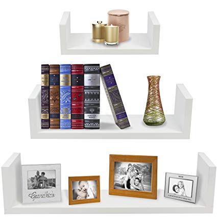 Sorbus Floating Shelves — Hanging Wall Shelves Decoration — Perfect Trophy Display, Photo Frames (White)