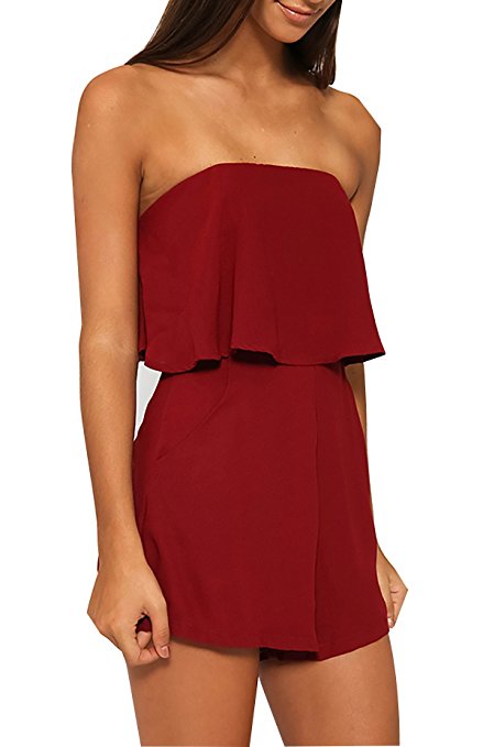 Moxeay Off-Should Sleeveless Chiffon Flounce Top Jumpsuit Romper Playsuit