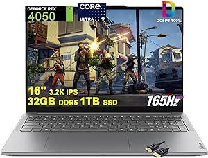 Lenovo Yoga Pro 9i Gaming AI PC Laptop | 16" 3.2K 165Hz Touch 100% DCI-P3 Glossy | Intel 14-Core Ultra9 185H | 32GB DDR5 1TB SSD | GeForce RTX 4050 Graphic | Backlit Thunderbolt Win11Pro + HDMI Cable