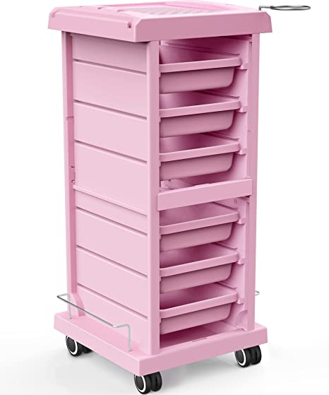 TASALON Upgrade Salon Trolley Cart with Wheels for Salon Station, 6 Drawer Salon Rolling Cart for Extra Storage, Multipurpose Salon Cart, Beauty Cart, Tattoo Cart, Hair Cart for Hair Stylist - Pink