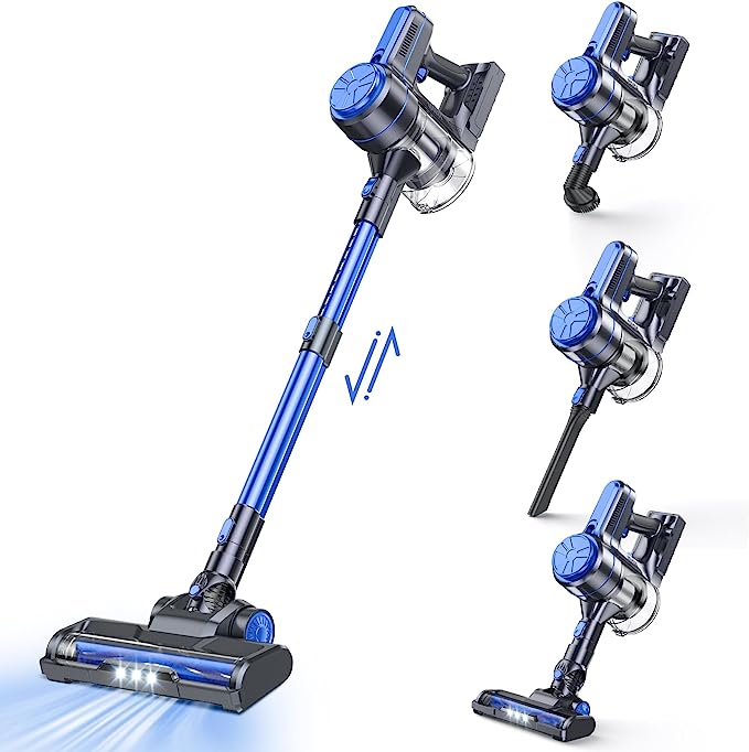 EICOBOT Cordless Vacuum Cleaner, 20000Pa Powerful Cordless Vacuum 6 in 1, 30Mins Long Runtime, Lightweight & Ultra-Quiet Stick Vacuum for Hardwood Floor Carpet Car Cleaning Sea Blue