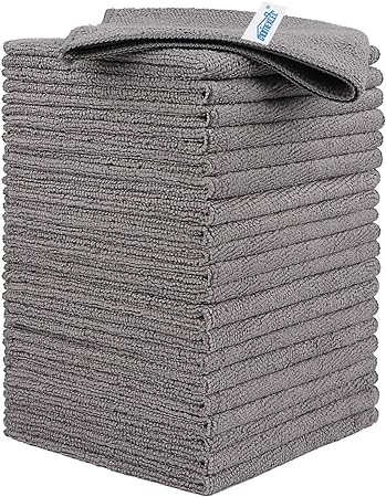 HOMEXCEL Microfiber Cleaning Cloths, 24 Pack Cleaning Towels for Kitchen, Lint Free, Scratch-Free, Highly Absorbent, and Reusable Cleaning Rags for House, Window and Glass, Cars, 11.5 X11.5 inch, Grey