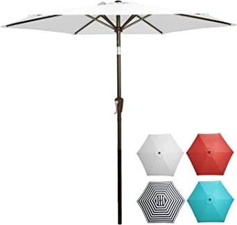 Patio Umbrella Outdoor - 7.5 Feet Table Market Umbrella with Push Button Tilt, Crank, Strudy Ribs, for Lawn, Deck, Backyard Pool and Beach, Waterproof and Sun Shade 360-Degree