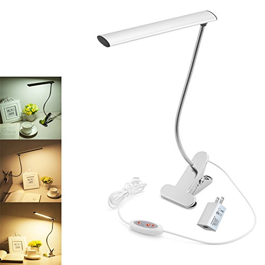 WOERFU Desk Lamp with Clamp Dimmable LED Bedsid Reading Lamp 10-Level Dimmer with 3 Lighting Modes Small LED Clip Table Lamp