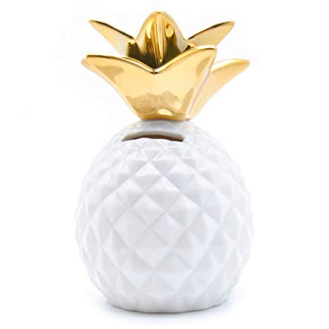 Pineapple Coin Piggy Bank Decorative Ceramic Pineapples Shaped Save Money Cans Cute Money Boxes for Pineapple Theme Party Decor Girls Kid's Children Adults Birthday Gifts (White)