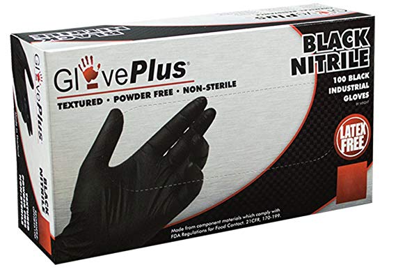 AMMEX - GPNB42100-BX - Nitrile - GlovePlus - Disposable, Powder Free, Industrial, 5 mil, Small, Black (Box of 100)