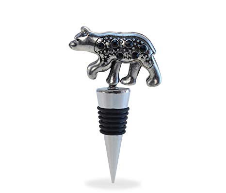 Puzzled Cheers Metal Wine Stopper, Black Bear